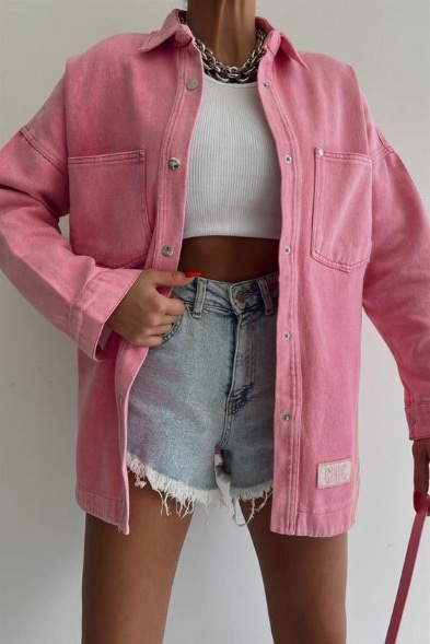 Дамска розова дънкова риза - яке Oversize CHIC